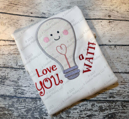Lightbulb Applique, I love you a watt