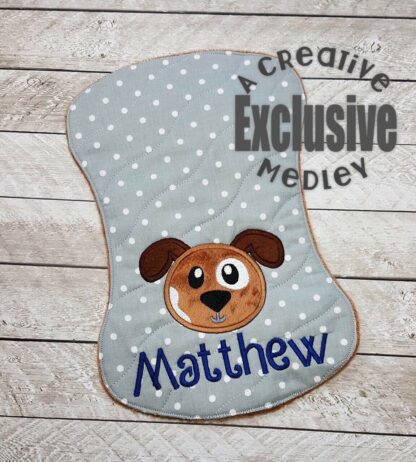 Wavy Burp Cloth with Puppy applique - In the Hoop - for large hoops