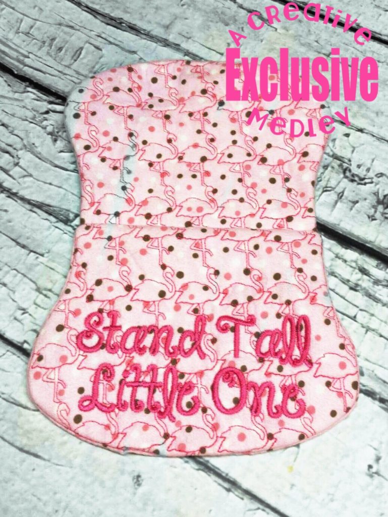 Flamingo Bib and Burp Cloth Set In the Hoop Split for smaller hoops