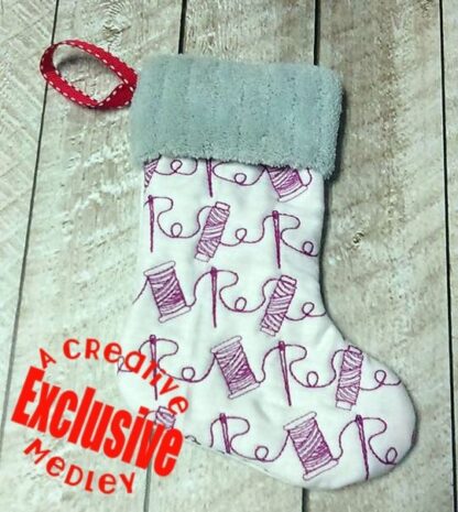 In the hoop Stocking with Cuff and Sewing Motif