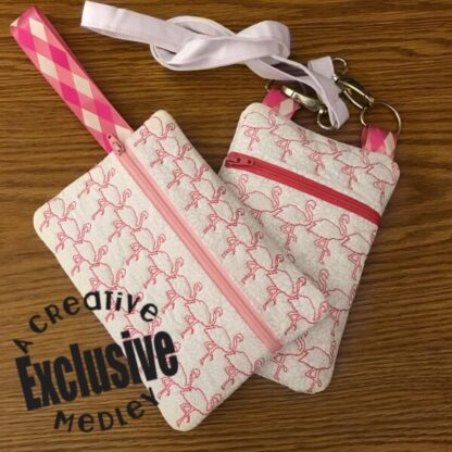Flamingo Motif Zipper Bag In the Hoop - for 5x7 hoops - Horizontal and Vertical