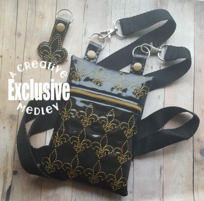 Fleur-de-lis Motif Zipper Bag In the Hoop - for 5x7 hoops - Horizontal and Vertical - Bonus Keyfob! - Image 2