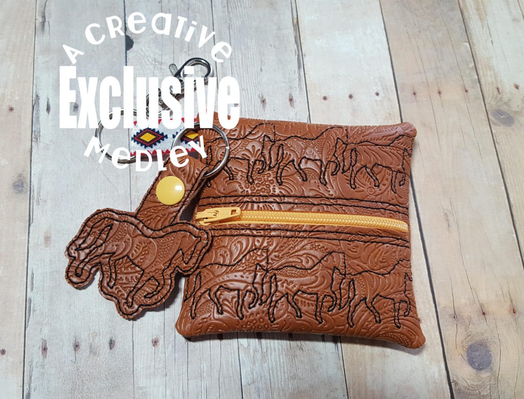 Horse Motif Zipper Bag In the Hoop for 4×4 hoops with bonus snaptab