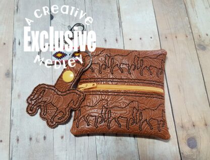 Horse Motif Zipper Bag In the Hoop - for 4x4 hoops - with bonus snaptab
