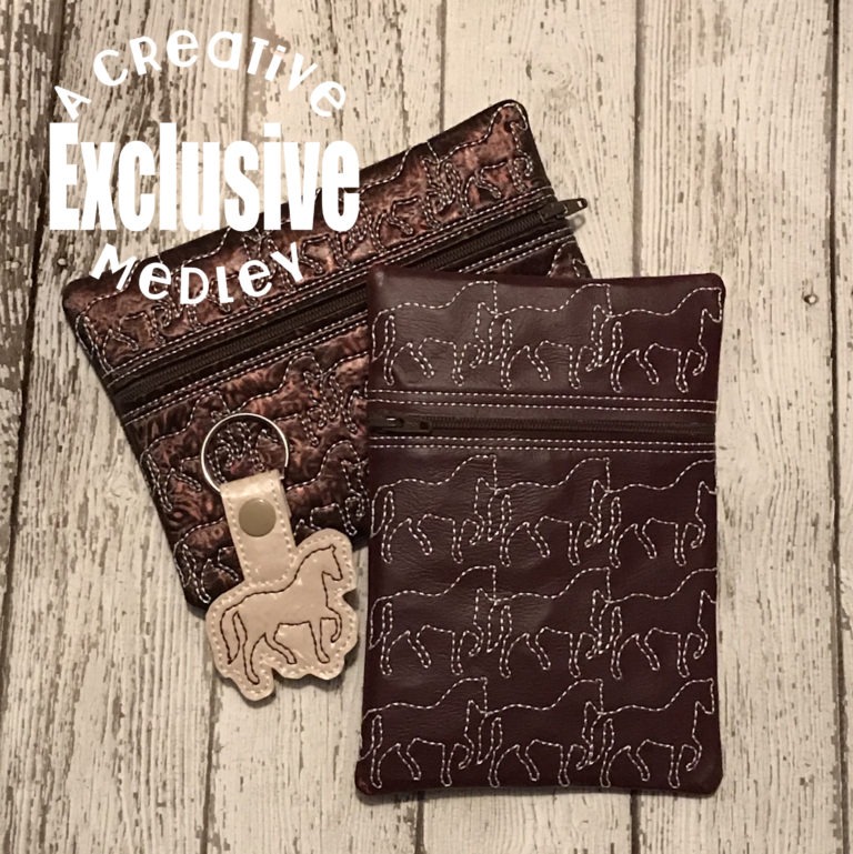 Horses Motif Zipper Bag In the Hoop for 5×7 hoops Horizontal and