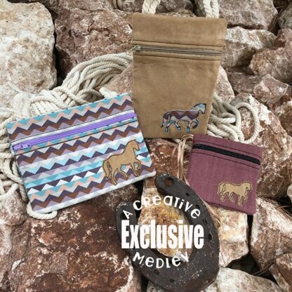 Horse Outline and Applique Zipper Bag In the Hoop - SET - for 5x7 hoops - Image 3