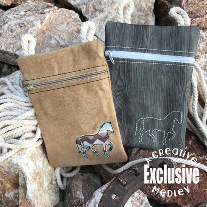Horse Outline and Applique Zipper Bag In the Hoop - SET - for 5x7 hoops
