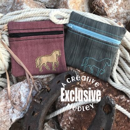 Horse Outline and Applique Zipper Bag In the Hoop - SET - for 5x7 and 4x4 hoops - Image 2